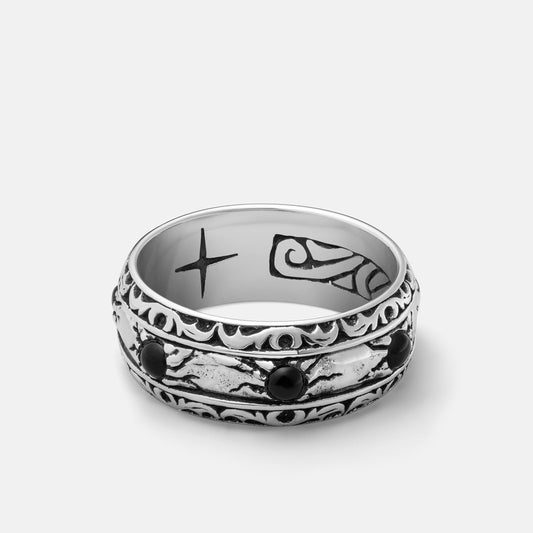 Clocks and Colours Agora Ring, Sterling Silver with Black Onyx