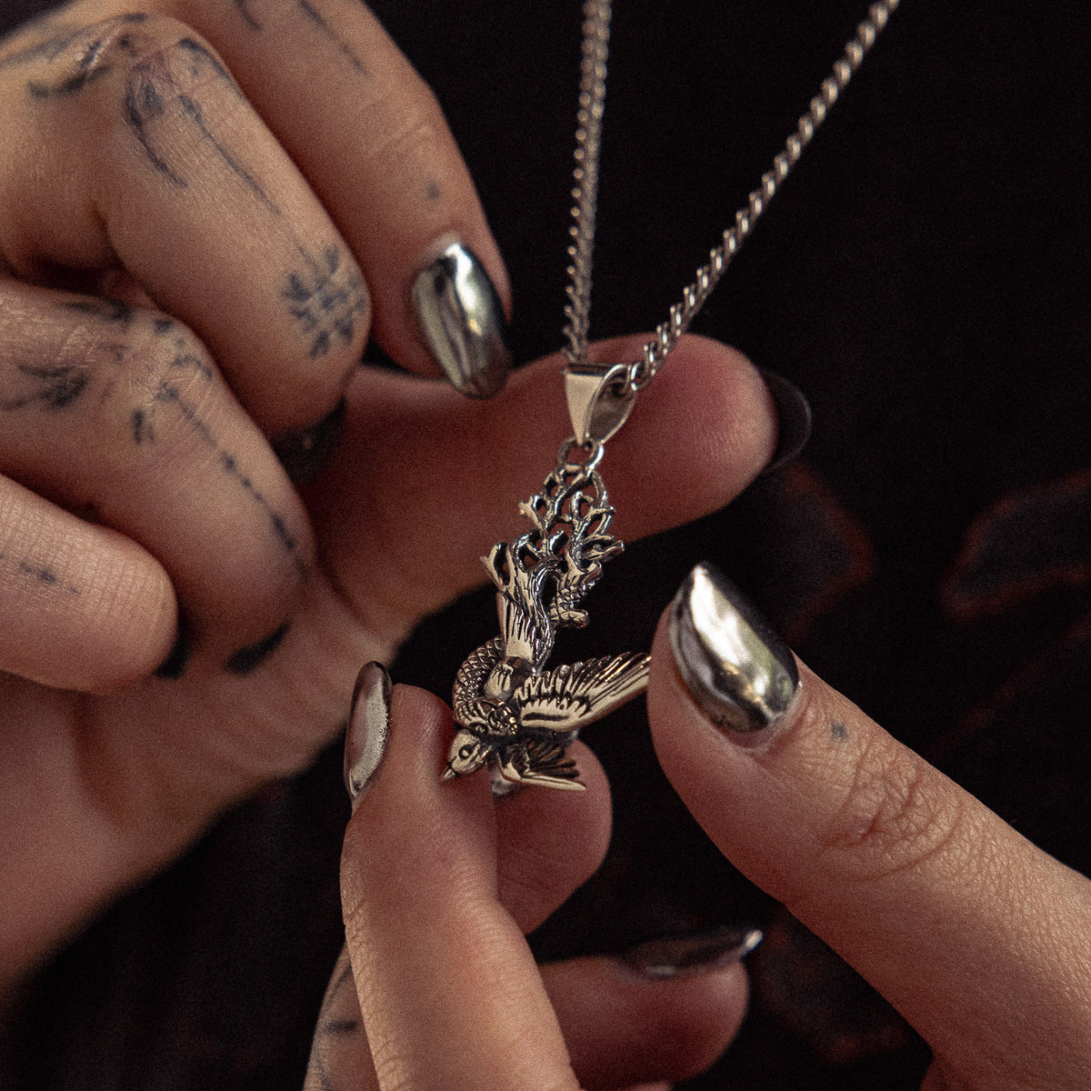 Freefall sterling silver necklace - on figure
